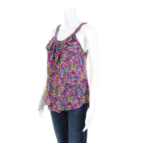 Rebecca Taylor Womens Pink Silk Floral Print Ruffle Sleeveless Blouse Top Size 2 - Picture 2 of 6